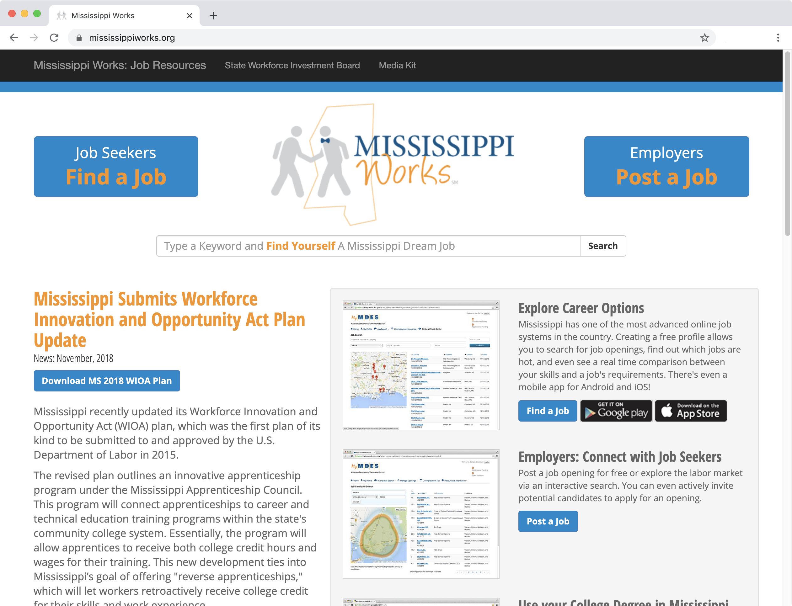 Mississippi electronic jobs website